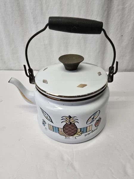 Georges Briard AMBROSIA PINEAPPLE Enamelware Teapot, Vintage