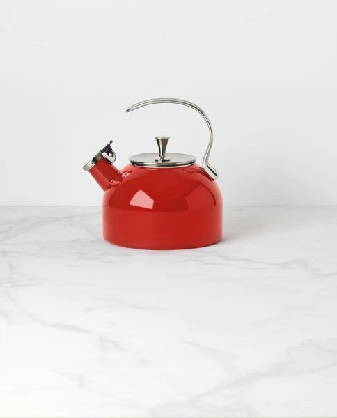 Vibrant Red Enamel Tea Kettle - 2.5 Quart Capacity for Fashionable Serving