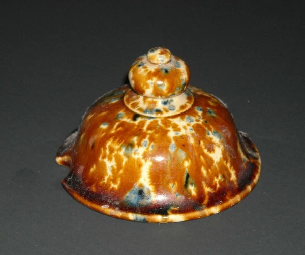 Early Rockingham Glazed Yellow Ware Flint Enamel Tea Pot/Coffee Pot Lid Pottery