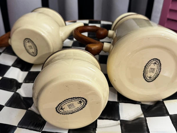 MacKenzie Childs Stacked Camp Cream Enamel Teapot Cream & Sugar High tea