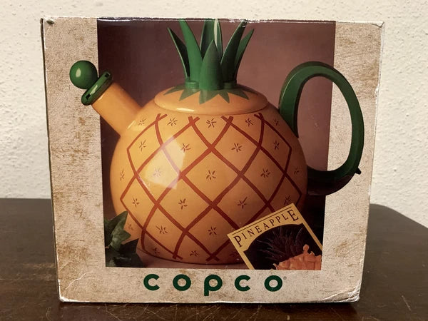 Copco Enamel on Steel Island Pineapple 2.5 Qt Whistling Tea Kettle 1993 WB