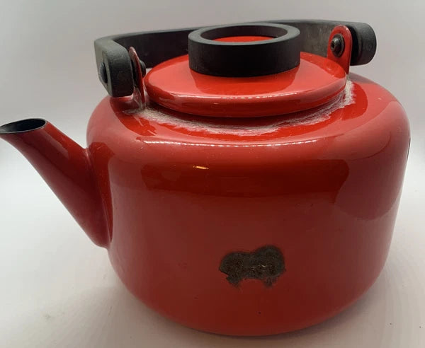 Mid century modern vintage Dansk Gunnar Cyren tea pot kettle early 70s enamelRed