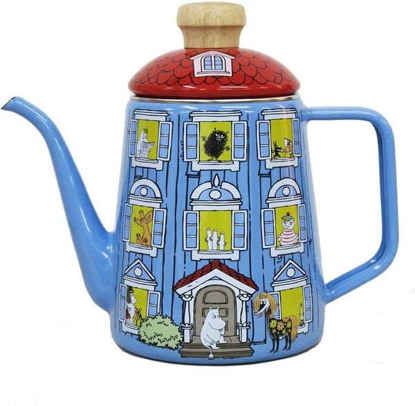 Cute Moomin House 1L Coffee Pot Tea Pot Enamel Blue Japan