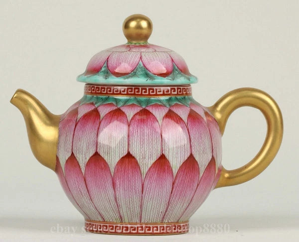 6" Yongzheng Marked Enamel Porcelain Gilt Lotus Flower Pattern Wine Tea Pot