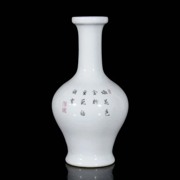 Yongzheng Signed Old Chinese Colour Enamel Vase W/bird N3274