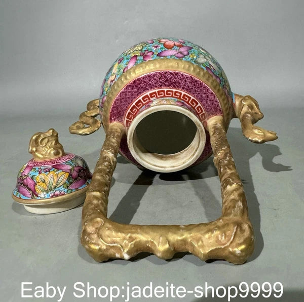 8.6" Yongzheng Dynasty Enamel Colour Porcelain Gilt Flower Phoenix Kettle Pot