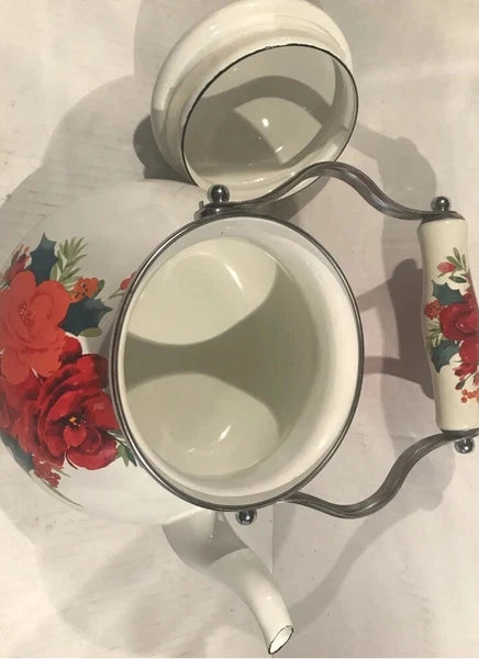 Pioneer Woman 1.9 Quart Tea Kettle Enamel on Steel Cheerful Rose Floral Design-2