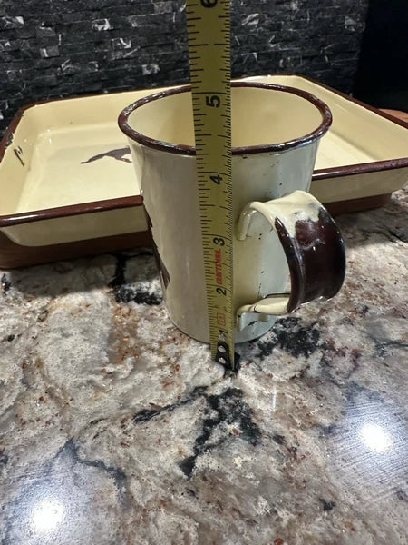 Vintage Cowboy Enamelware Coffee Pot Cups & Tray Set Western Creative Co-Op