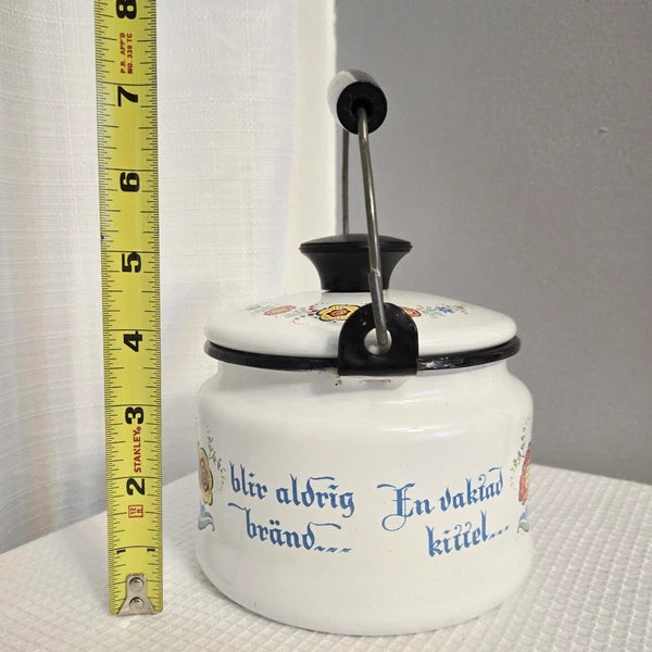 Vtg Berggren  Enamelware Teapot Tea Kettle Pennsylvania Dutch Folk Art READ
