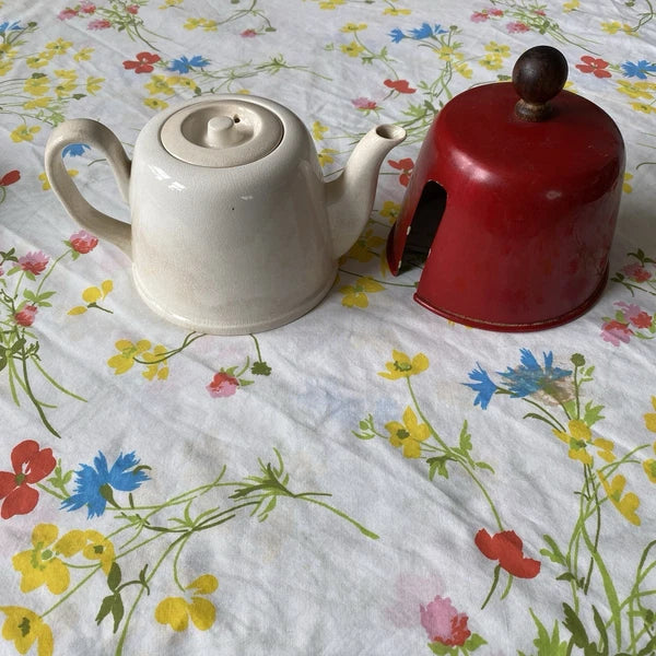 Vintage Red Metal Cover Insulated Teapot Coffee Pot by Vicki made in Japan