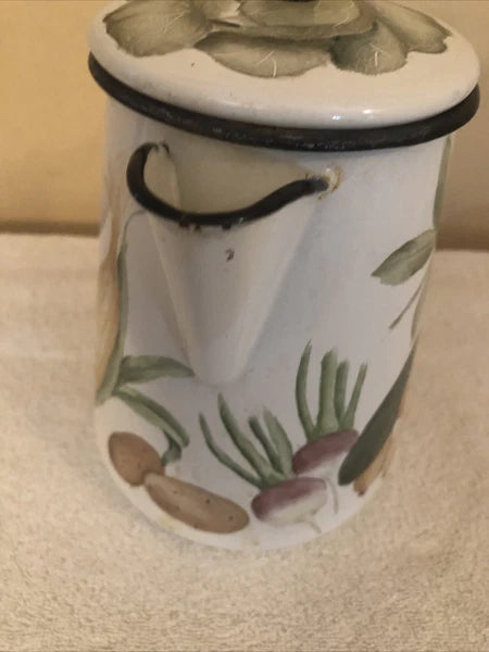 enamelware painted vegetables coffee pot signed davidson 1974