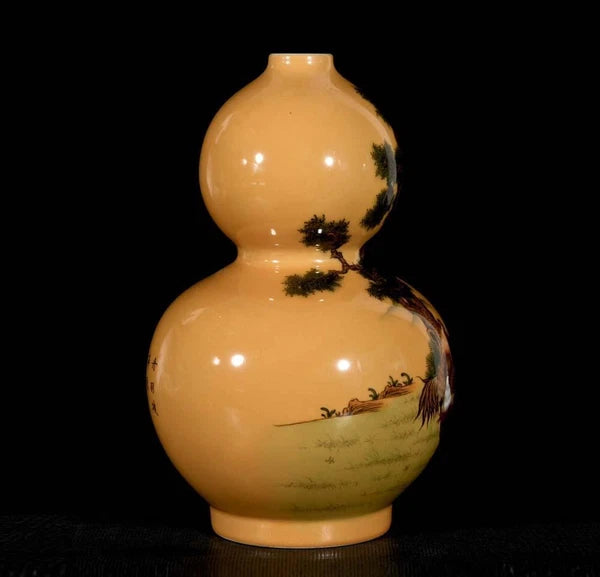 37CM Qianlong Signed Old Chinese Colour Enamel Vase W/cock N3324