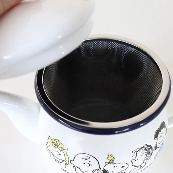 Snoopy y831 Peanuts Enamel Teapot White Kitchen Pot Vintage Used