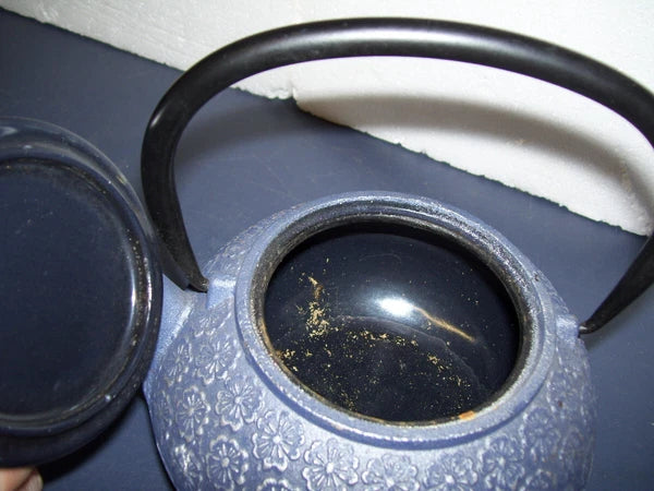 Blue Cast Iron Asian Tea Kettle With Enamel Interior - Heavy 4lbs