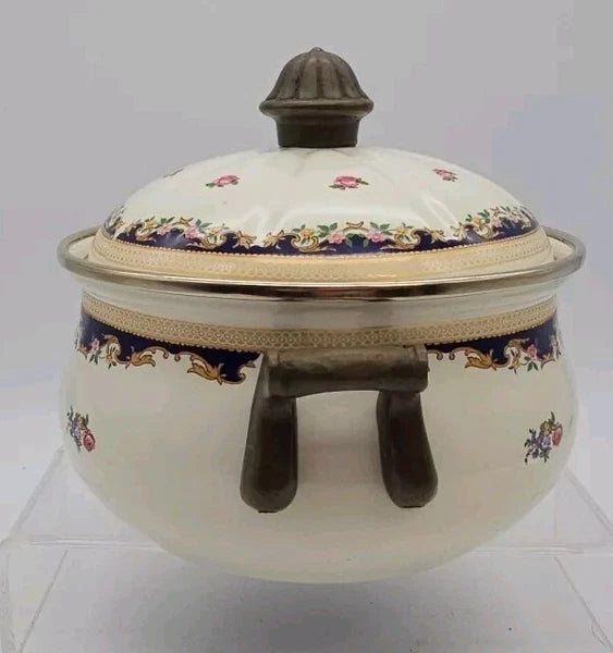 VTG 1960's Asta Fissler Enamelware 7 Piece Set Lidded Terrine Kettle Warmer Tray