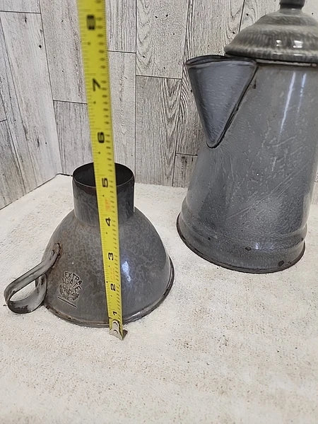 Stunning Vtg Grey Enamel Splatterware Lot Agate Can. Spout Teapot Bundt Pan Farm