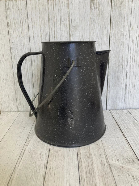 Black Enamelware Enamel Coffee Pot Camping Cowboy Speckled Farmhouse -NO LID