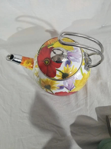 The Pioneer Woman Enamel Tea Kettle Floral Summer Garden Spring Flower Retired