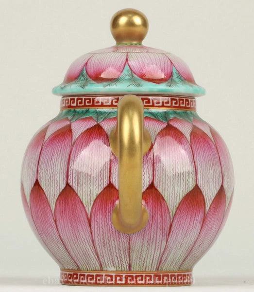 6" Yongzheng Marked Enamel Porcelain Gilt Lotus Flower Pattern Wine Tea Pot