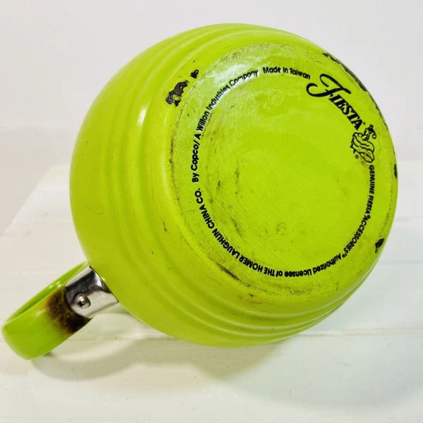 VINTAGE FIESTA MCM ENAMEL ON STEEL METAL CHARTREUSE GREEN TEA KETTLE TEAPOT