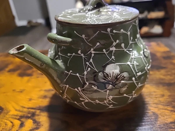 Vintage Japanese Teapot, Raised Pottery Enamel Detail,Does Have Chips