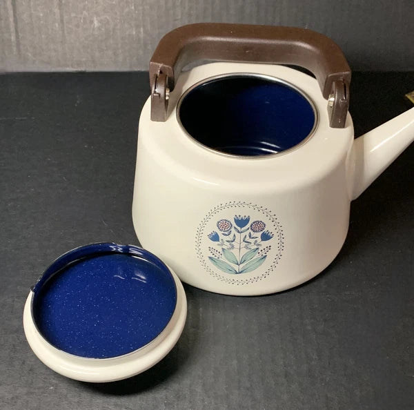 Tea Kettle Enamel Metal Prints and Textiles Flowers Jen Hewett World Market