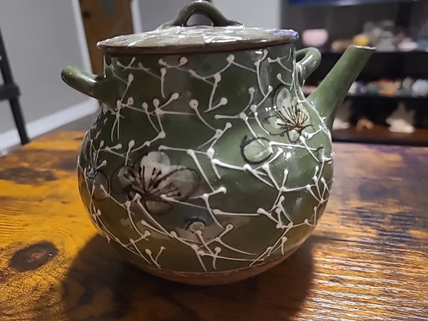 Vintage Japanese Teapot, Raised Pottery Enamel Detail,Does Have Chips
