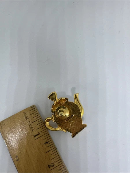 Vtg AVON Teapot Brooch Pin Blue White Gold Enamel New In Box 1.5”