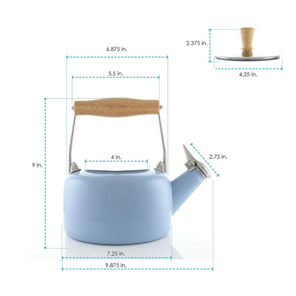 SVEN Enamel on Steel Whistling Teakettle with Natural Wood handle, 1.4 quarts...
