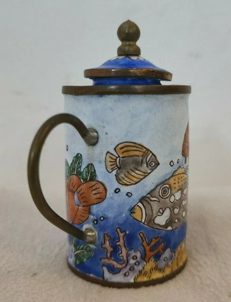 Empress Arts Miniature Enamel Teapot Ocean Sea Fish