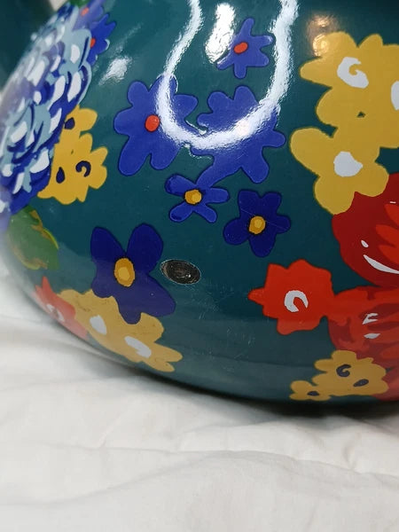 The Pioneer Woman Dazzling Dahlias Enamel Steel Teal 1.9 Quart Tea Kettle Pot