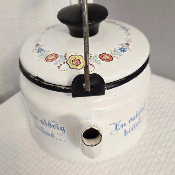 Vtg Berggren  Enamelware Teapot Tea Kettle Pennsylvania Dutch Folk Art READ