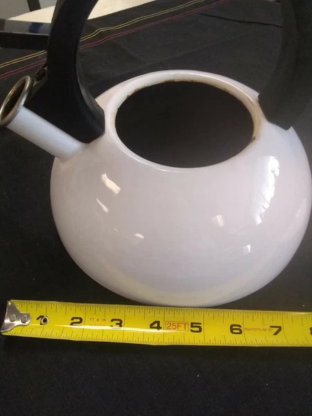 Vintage Copco Enamel Coated  White Tea Kettle Black Handle