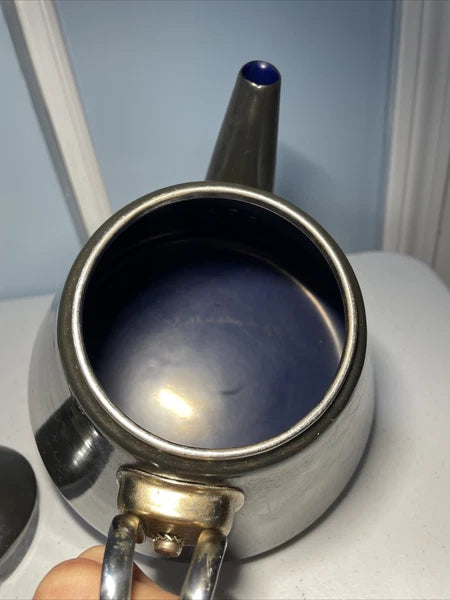 CHANTAL Vintage 1980s Retro TEA KETTLE 1.7 Quart Dark Green  Enamel-On-Steel