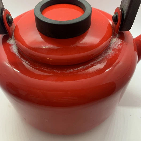 Mid century modern vintage Dansk Gunnar Cyren tea pot kettle early 70s enamelRed
