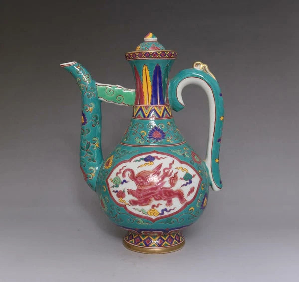 OLD LARGE RARE CHINESE PORCELAIN CLOISONNE TEAPOT XUANDE MARKED 23CM E170