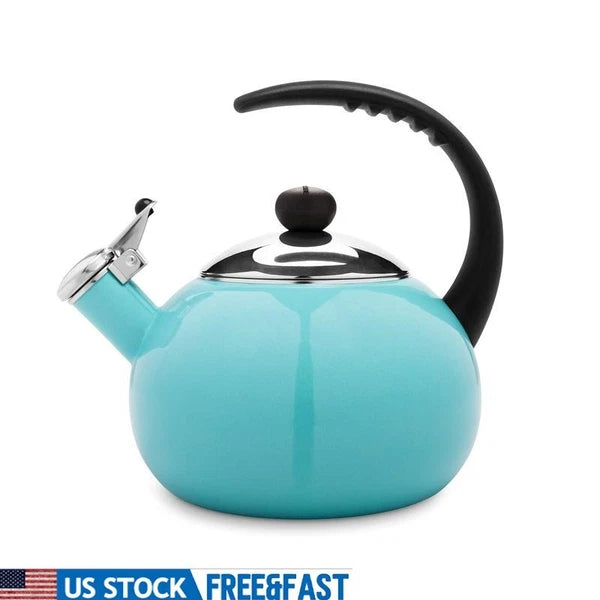 Induction Safe Enamel Tea Kettle Whistling Ergonomic Handle Kitchen Cookware New