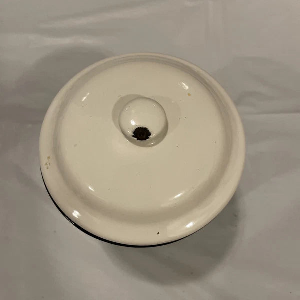 White with black Trim Enamel Ware TEA Canister, Farm House Style