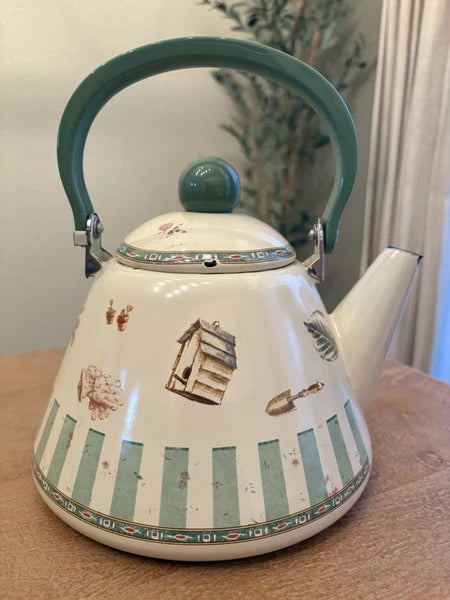Pfaltzgraff Naturewood Garden Metal Enamelware Teapot Tea Pot Kettle 2.5 QT