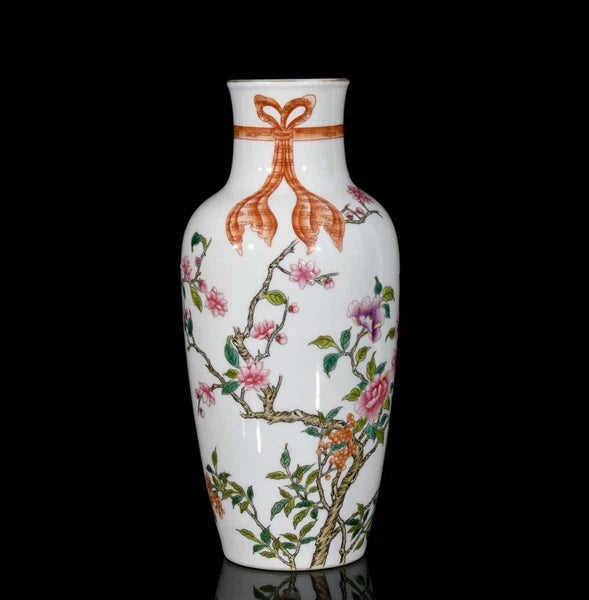 Yongzheng Signed Pair Old Chinese Colour Enamel Vase W/flower N3363