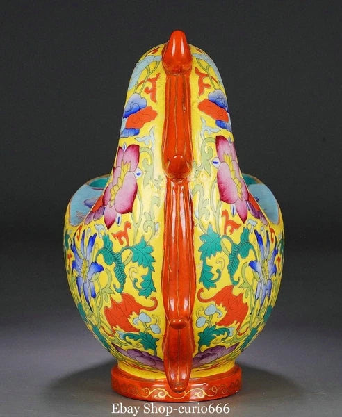 Qianlong Marked Colour Enamel Porcelain Gilt Flower Phoenix Bird Zun Kettle Pot