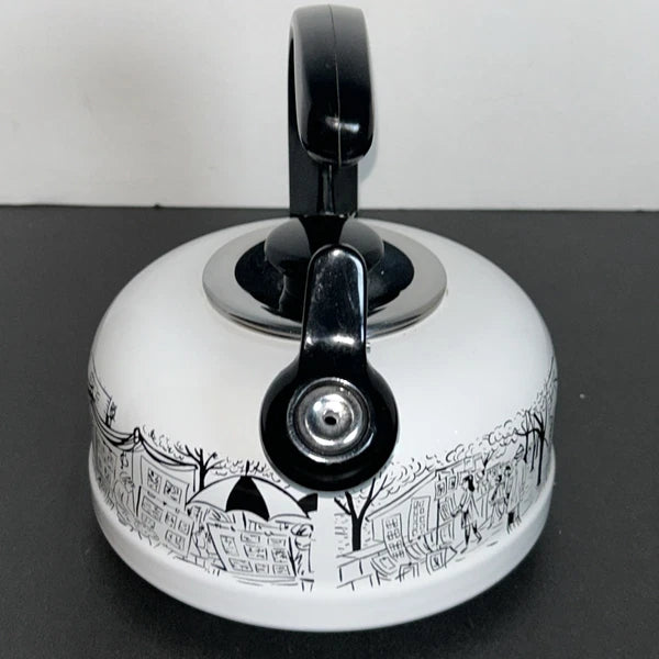 Vintage Mikasa Enamelware Parisian Scenes Whistling Tea Kettle