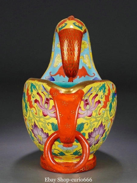 Qianlong Marked Colour Enamel Porcelain Gilt Flower Phoenix Bird Zun Kettle Pot