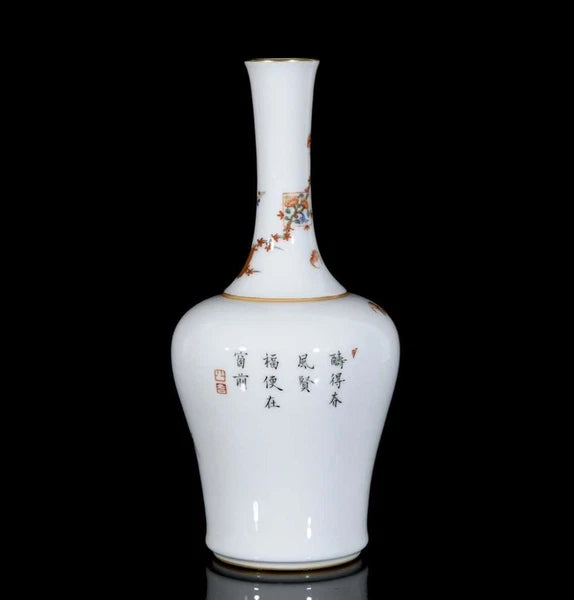 Qianlong Signed Old Chinese Colour Enamel Vase W/flower N3409