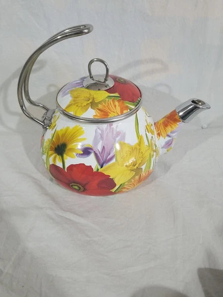 The Pioneer Woman Enamel Tea Kettle Floral Summer Garden Spring Flower Retired