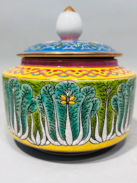 Antique gilded enamel tea jar