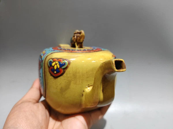 Yixing Purple Clay Teapot Hand-Coiled Auction Oolong Tea Handcrafted Enamel