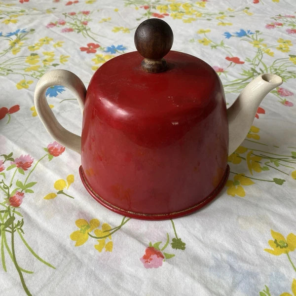Vintage Red Metal Cover Insulated Teapot Coffee Pot by Vicki made in Japan