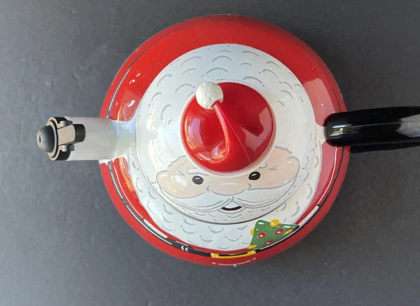 Roshco Enamel 3 Quart Santa Clause Whistling Teapot Kettle w/ Box