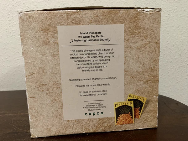 Copco Enamel on Steel Island Pineapple 2.5 Qt Whistling Tea Kettle 1993 WB